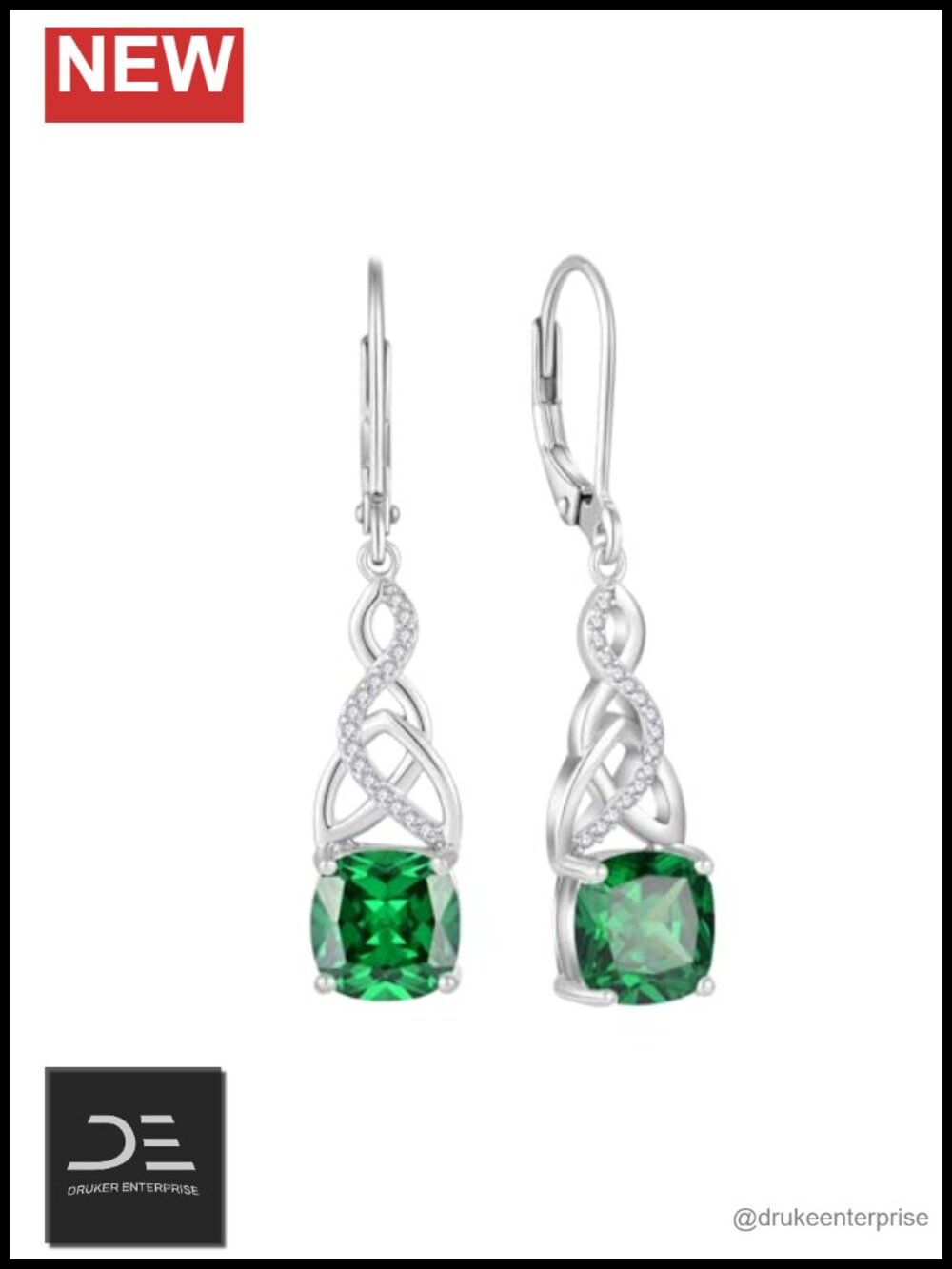 925 Sterling Silver Infinity Celtic Knot Dangle Earrings 18k White Gold Plated